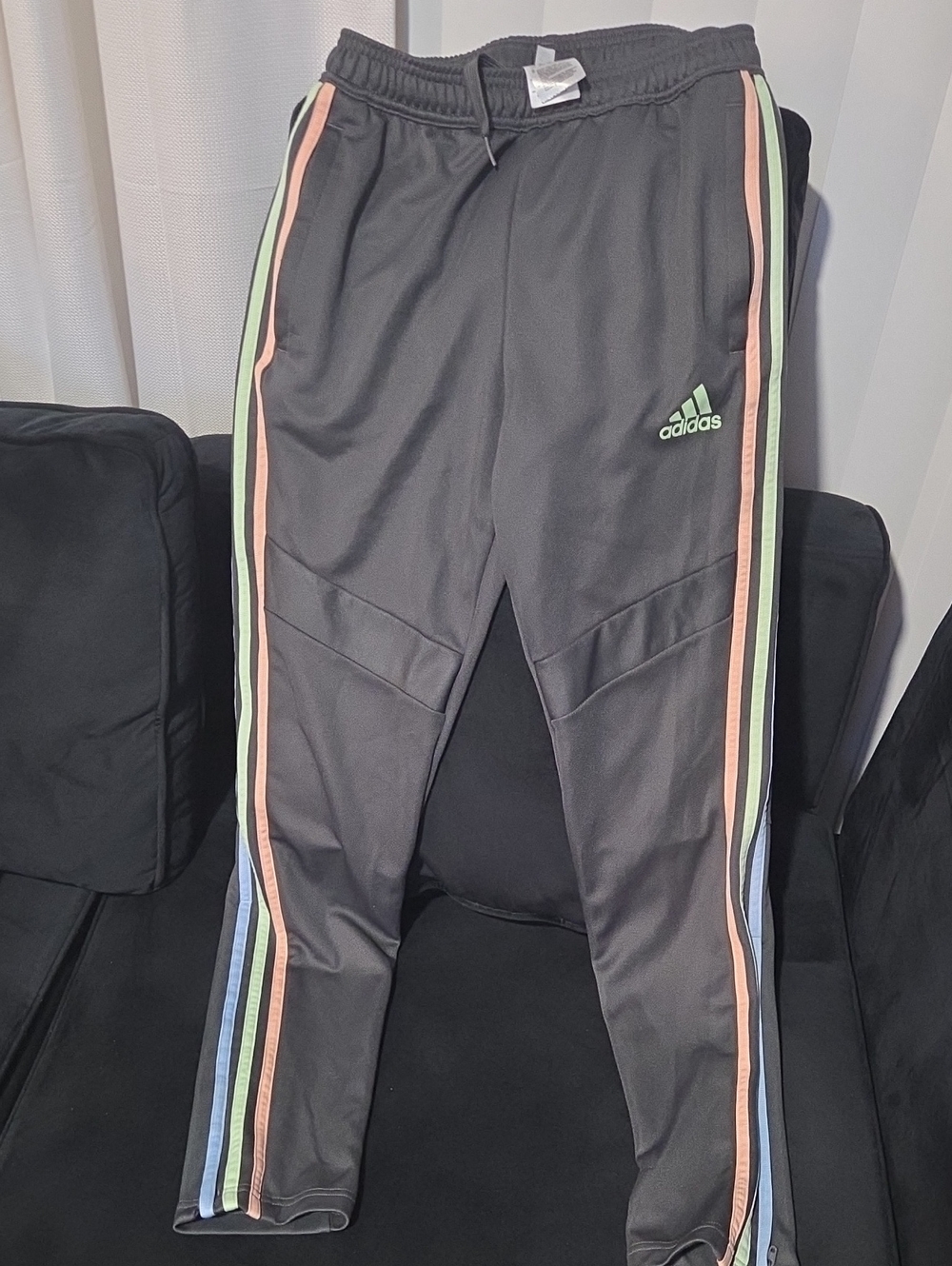 adidas Kids Black Track Joggers with Pastel Side Stripes